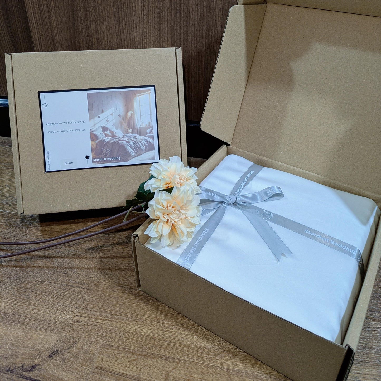 White 100% Tencel Fitted Bedsheet Set with Box Packaging