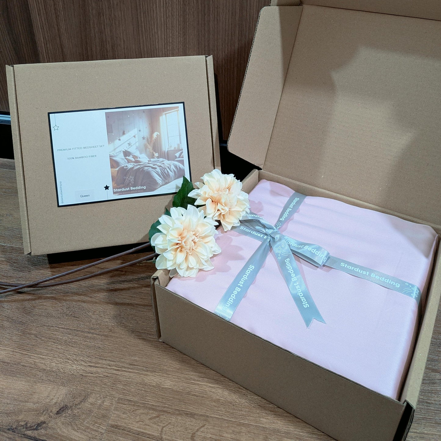 Pink 100% Bamboo Fitted Bedsheet Set with Box Packaging