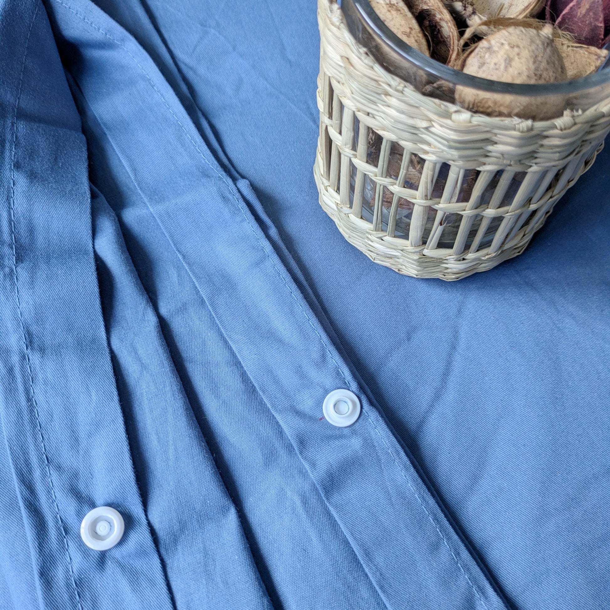Blue 100% Cotton Quilt Cover with Concealed Buttons