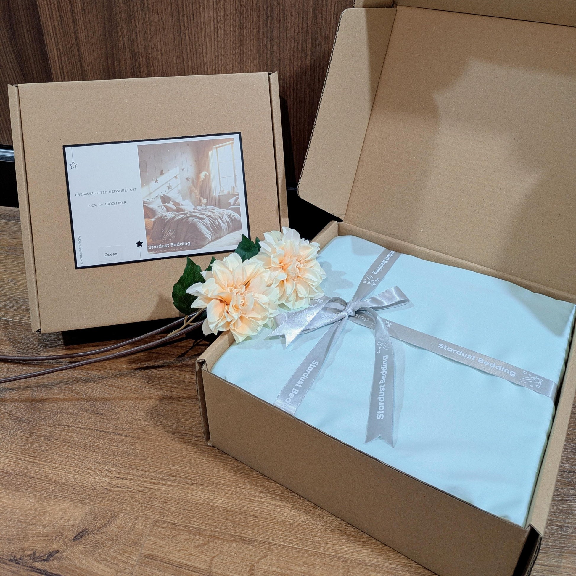 Cyan 100% Bamboo Fitted Bedsheet Set with Box Packaging