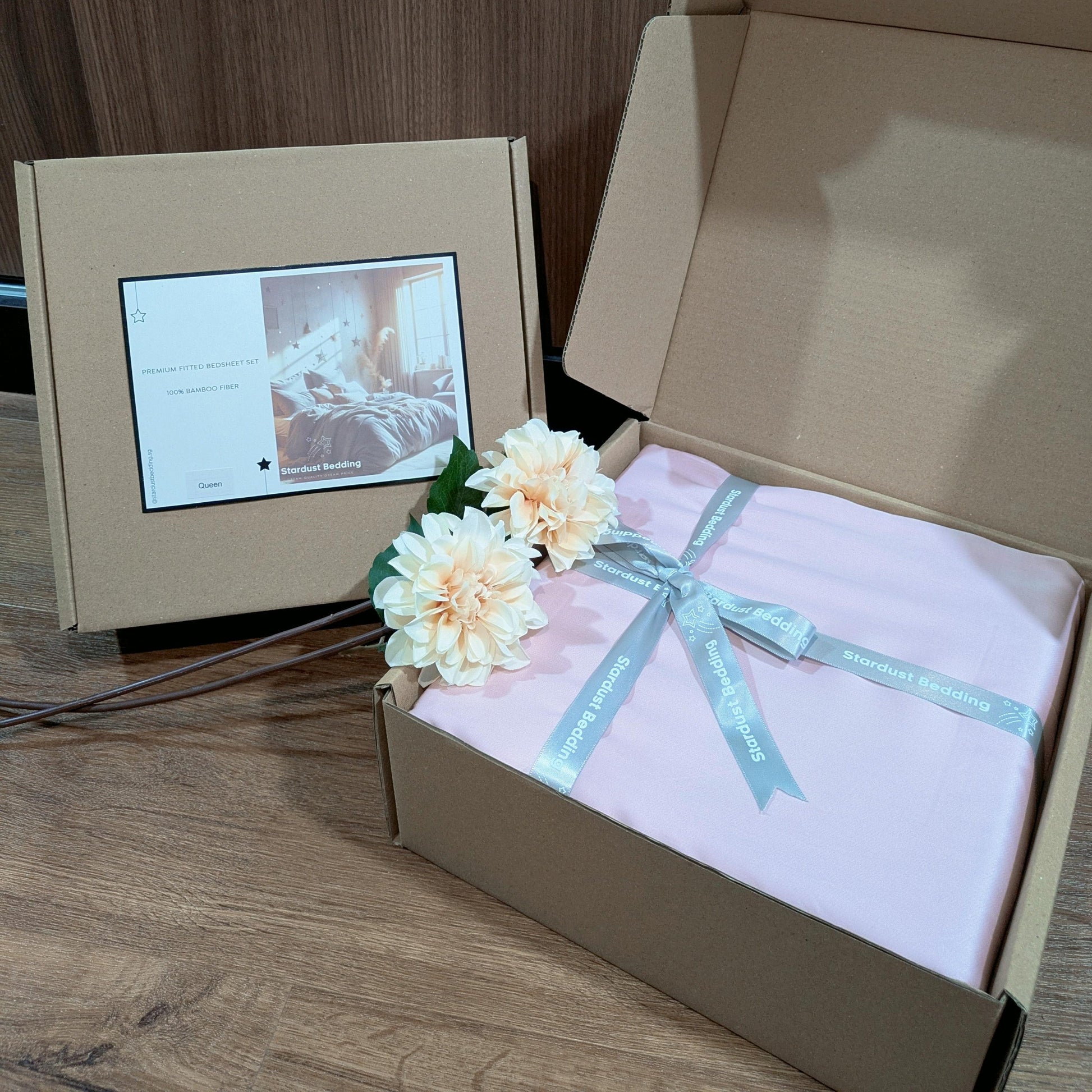 Pink 100% Bamboo Fitted Bedsheet Set with Box Packaging
